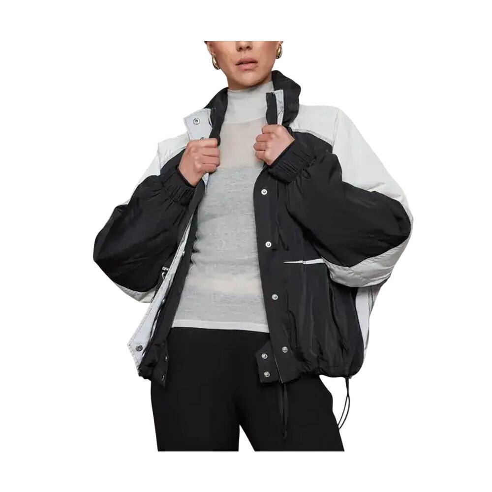 Shoreditch Ski Club Colorblocked Black Soft White Reflective Windbreaker Jacket